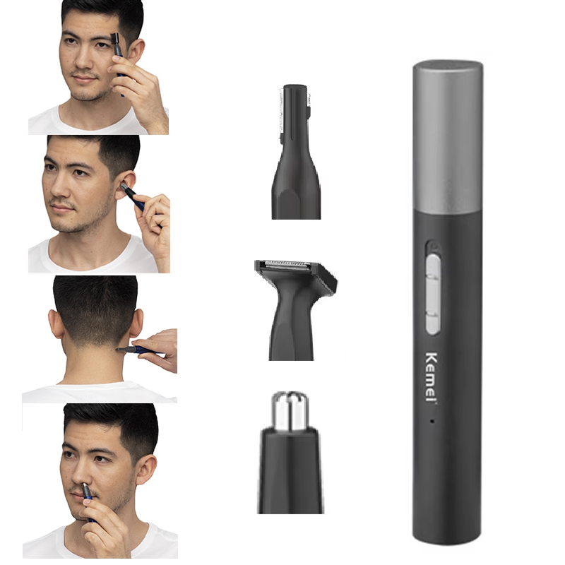 Men'S Grooming Set - Kemei Pro 充電式鼻毛トリマーペンひげグルーミングキット電動フェイシャルネックラインボディトリマー耳眉毛トリマー男性女性用