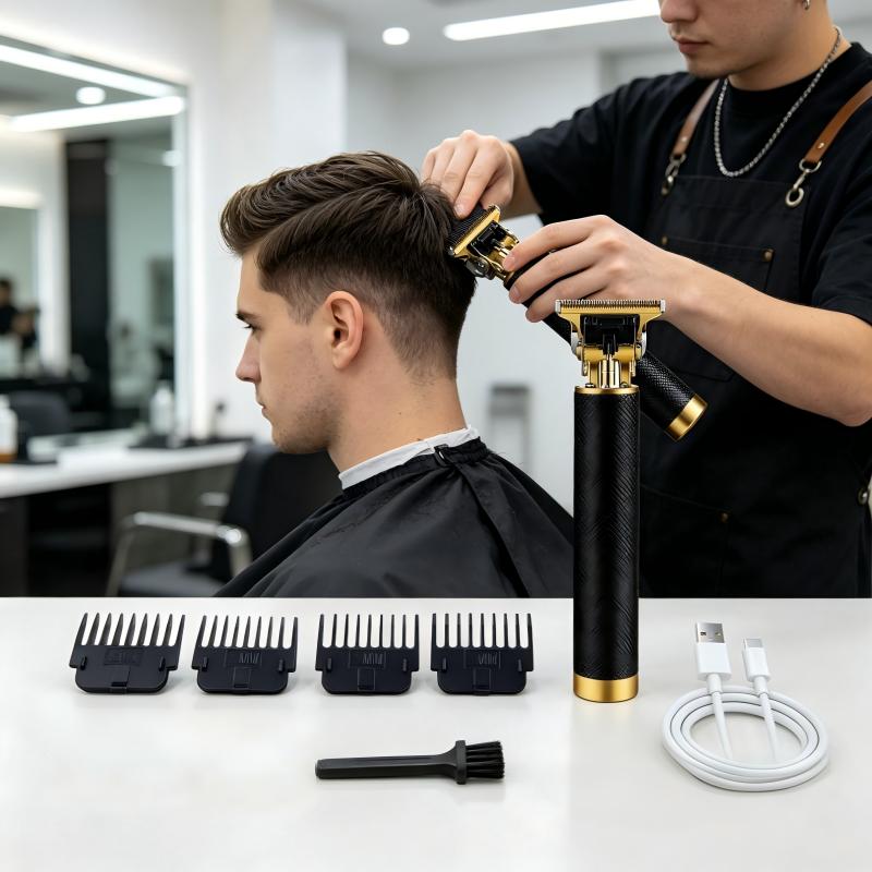 Men'S Grooming Set - テクスチャードコードレスヘアトリマー USB充電式電動バリカン 4種類のガイドコーム付き クリーニングブラシ メンズ ホームサロン