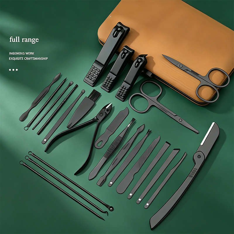 Mens Grooming Kit Case - 24個入りマニキュアペディキュアセット、ブラウンステンレス鋼製爪切り手足爪トリミングツールキット、ポータブルで上質な革製収納ケース付きネイルグルーミングセット、男性女性へのギフトに最適