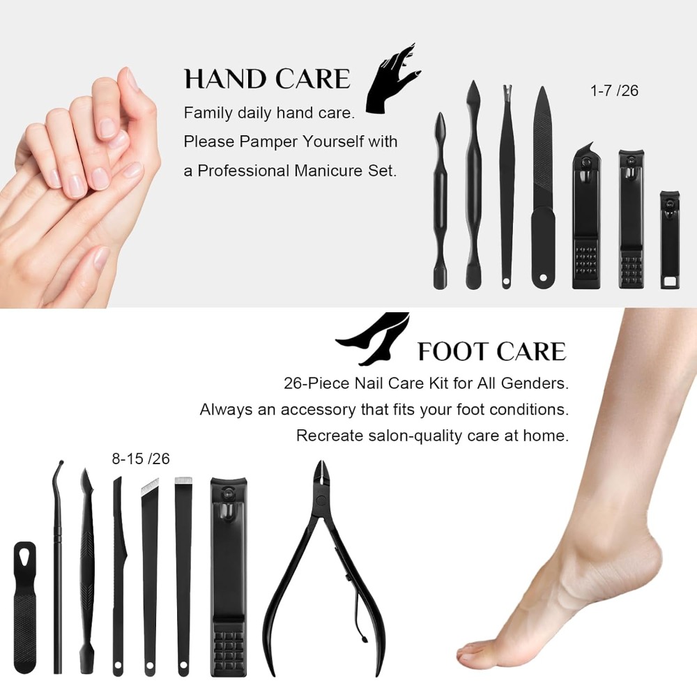 26個入りマニキュアネイルクリッパーセット、男性女性向けギフ - Mens Grooming Kit Case のレビューと価格