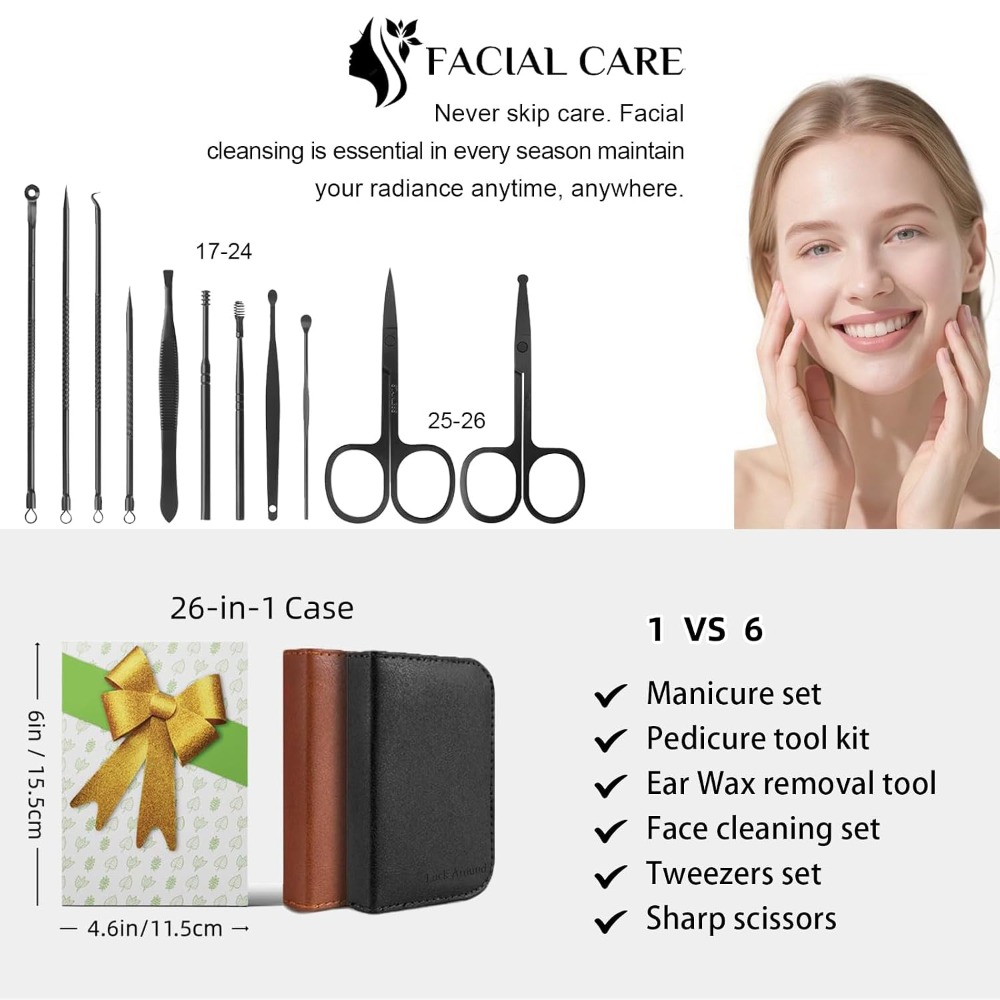 26個入りマニキュアネイルクリッパーセット、男性女性向けギフ - Mens Grooming Kit Case のレビューと価格
